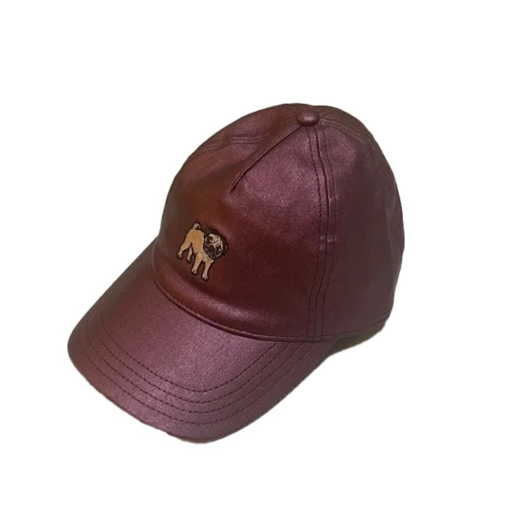 ❤️ 🆕 Metallic Pug Puppy Dog Mom Baseball Hat Cap Doggo Pupper Doge Maroon wine